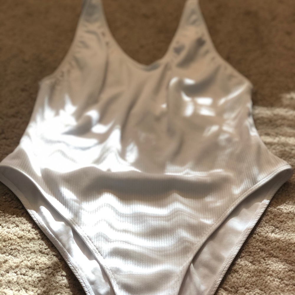 Forever21 ribbed white two-piece swimwear bodysuit